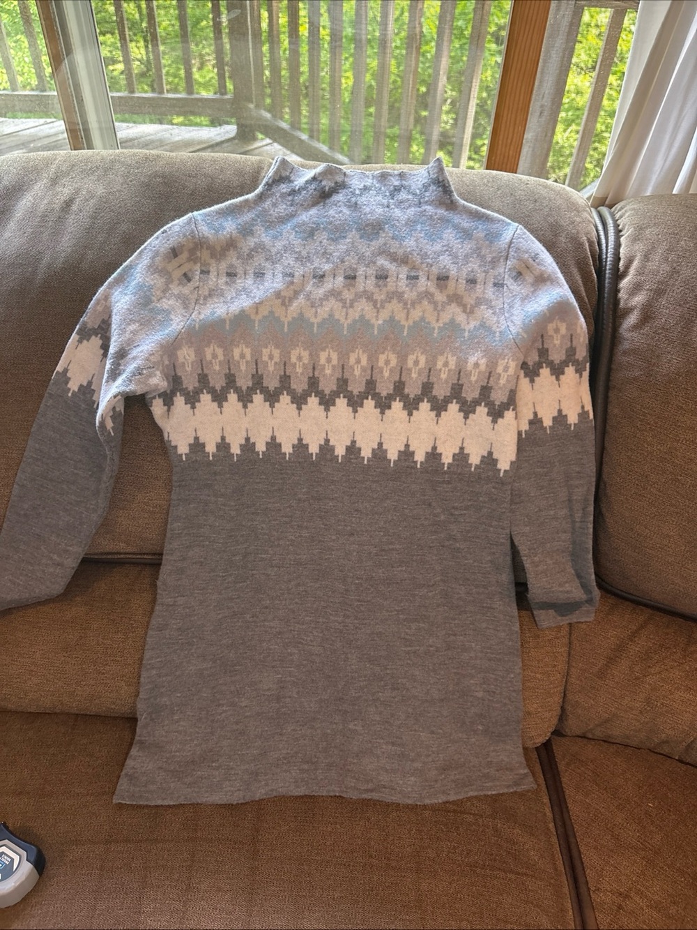 Women’s Icelandic 100% Merino Wool Sweater Mock Gray/blue  Size Medium